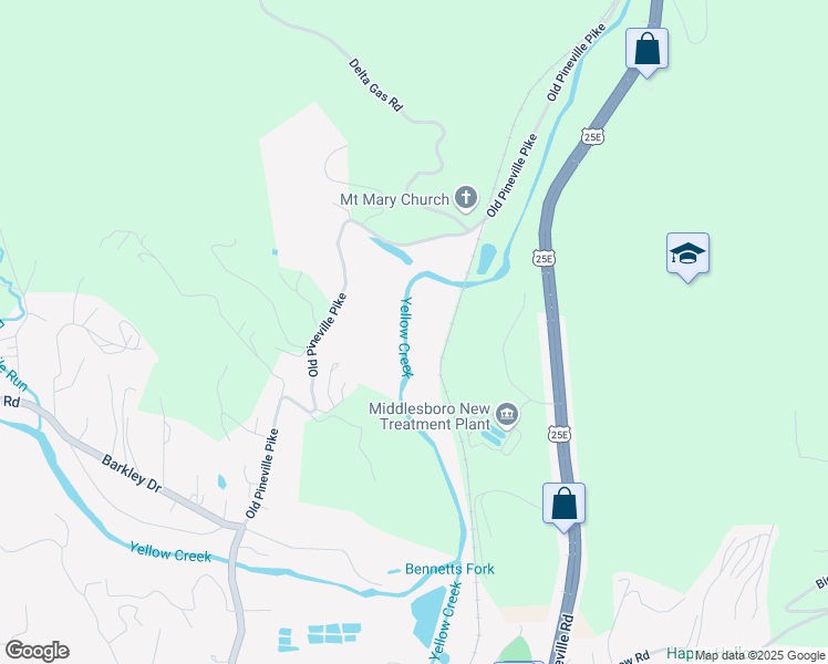 map of restaurants, bars, coffee shops, grocery stores, and more near 1104 Bella Gardens Road in Middlesboro