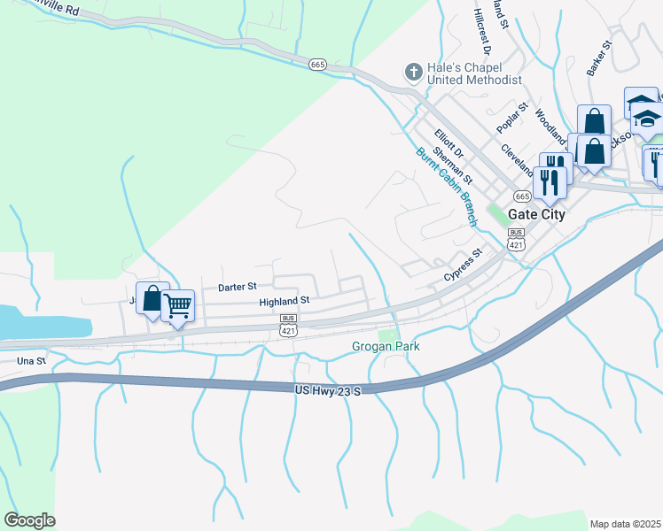 map of restaurants, bars, coffee shops, grocery stores, and more near 173 Richmond Street in Gate City