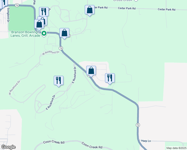 map of restaurants, bars, coffee shops, grocery stores, and more near 159 Travis Trail in Kirbyville