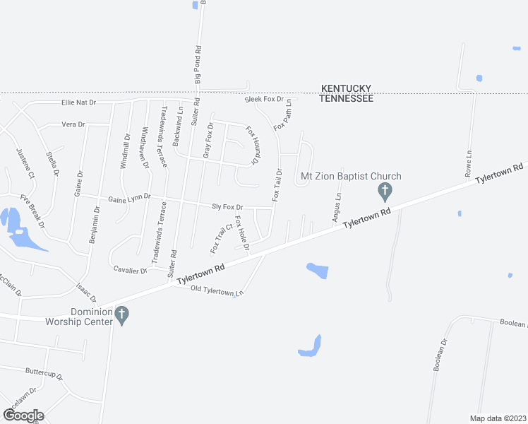 map of restaurants, bars, coffee shops, grocery stores, and more near 670 Sly Fox Drive in Clarksville