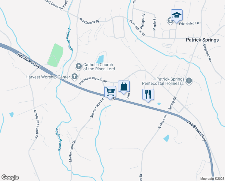 map of restaurants, bars, coffee shops, grocery stores, and more near Calvary Church Drive in Patrick Springs