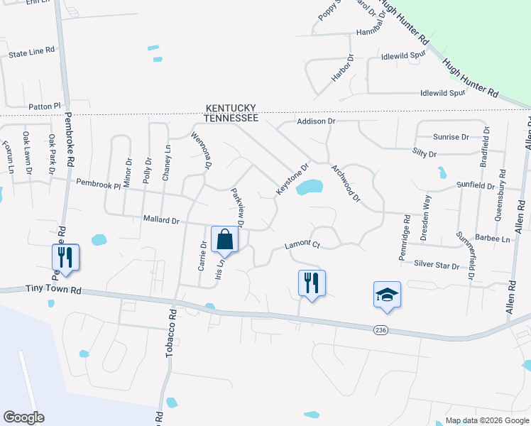 map of restaurants, bars, coffee shops, grocery stores, and more near 807 Mallard Court in Clarksville