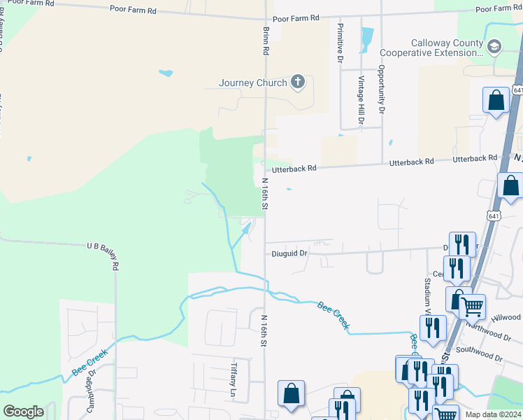 map of restaurants, bars, coffee shops, grocery stores, and more near 1601-1699 North 16th Street in Murray