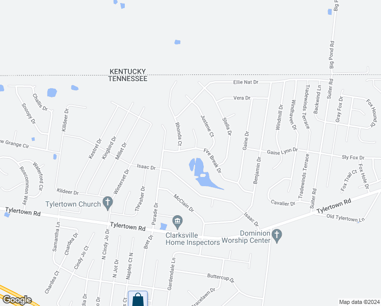 map of restaurants, bars, coffee shops, grocery stores, and more near 826 Fire Break Drive in Clarksville