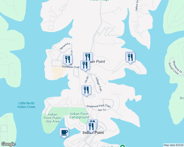 map of restaurants, bars, coffee shops, grocery stores, and more near 10 Village Trail in Branson
