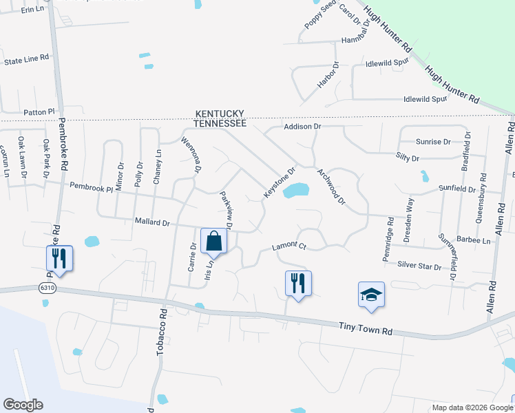 map of restaurants, bars, coffee shops, grocery stores, and more near 807 Mallard Court in Clarksville