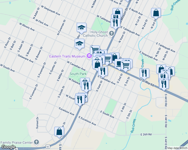 map of restaurants, bars, coffee shops, grocery stores, and more near in Vinita