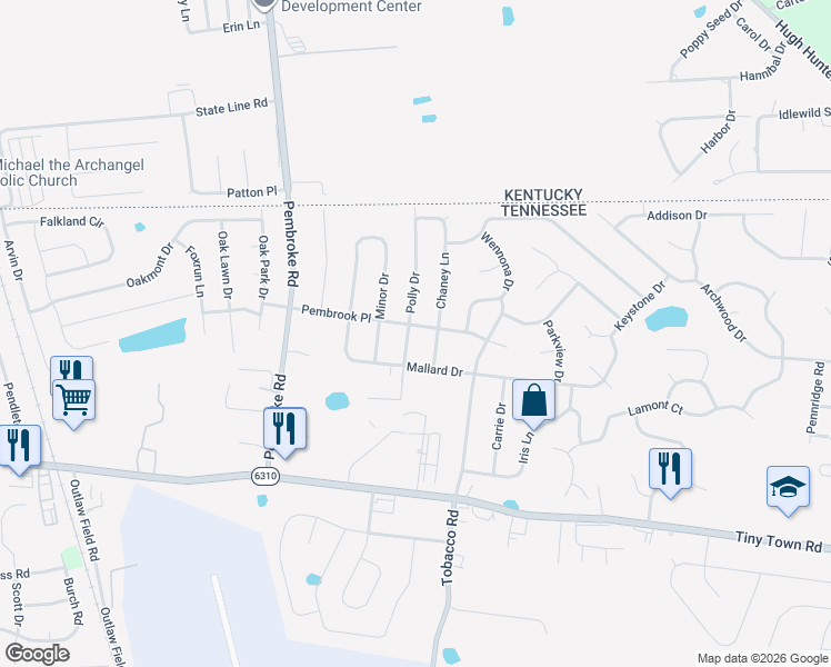 map of restaurants, bars, coffee shops, grocery stores, and more near 701 Pembrook Place in Clarksville