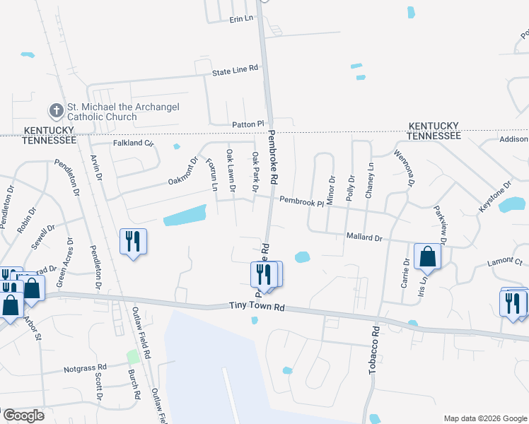 map of restaurants, bars, coffee shops, grocery stores, and more near 600 Pembrook Place in Clarksville