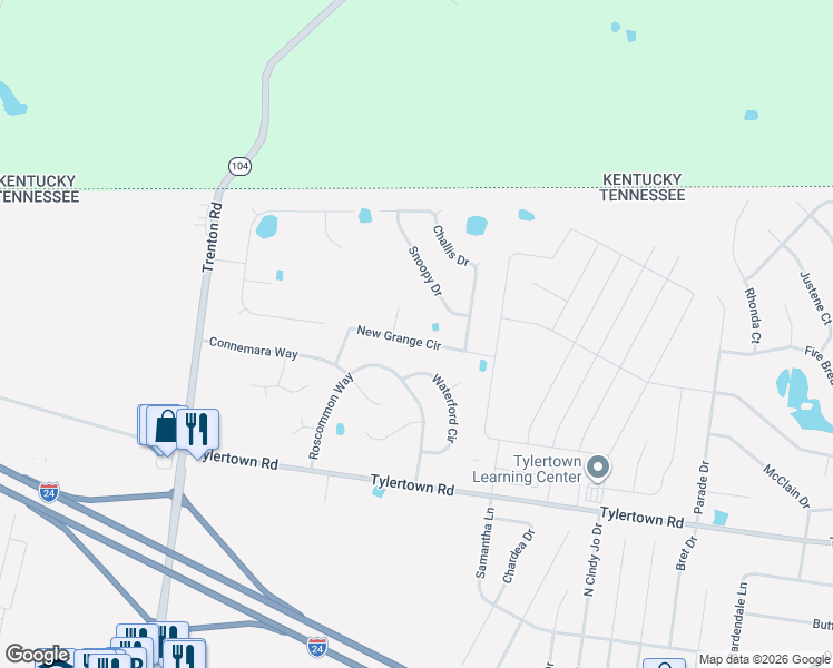 map of restaurants, bars, coffee shops, grocery stores, and more near 4044 New Grange Circle in Clarksville