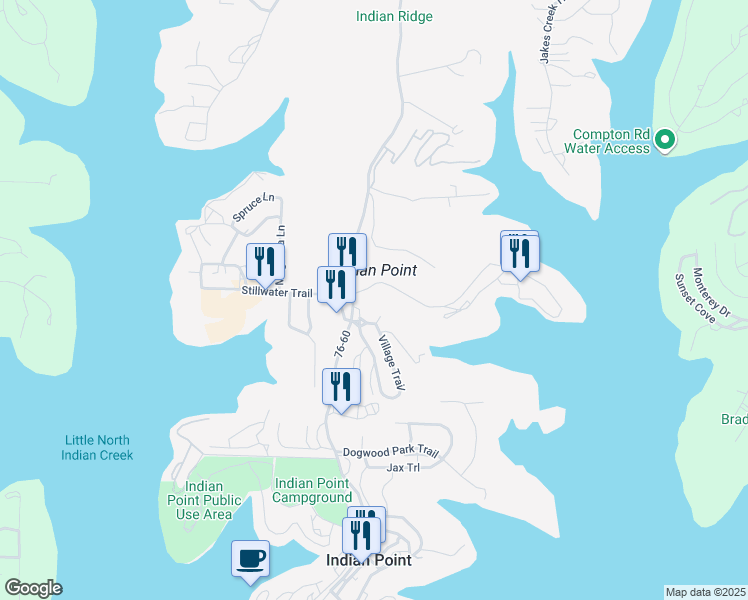 map of restaurants, bars, coffee shops, grocery stores, and more near 1-567 Rock Lane Rd in Branson
