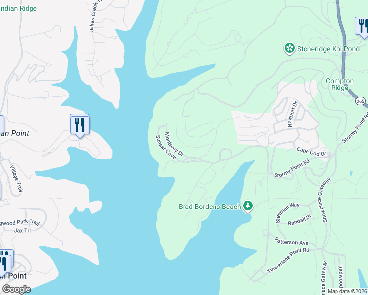 map of restaurants, bars, coffee shops, grocery stores, and more near 136 Lakeview Drive in Branson