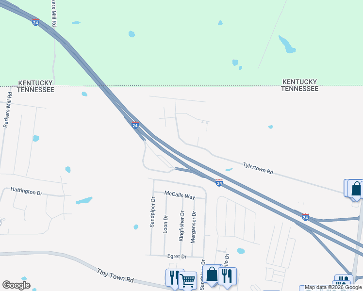 map of restaurants, bars, coffee shops, grocery stores, and more near 1532 Tylertown Road in Clarksville