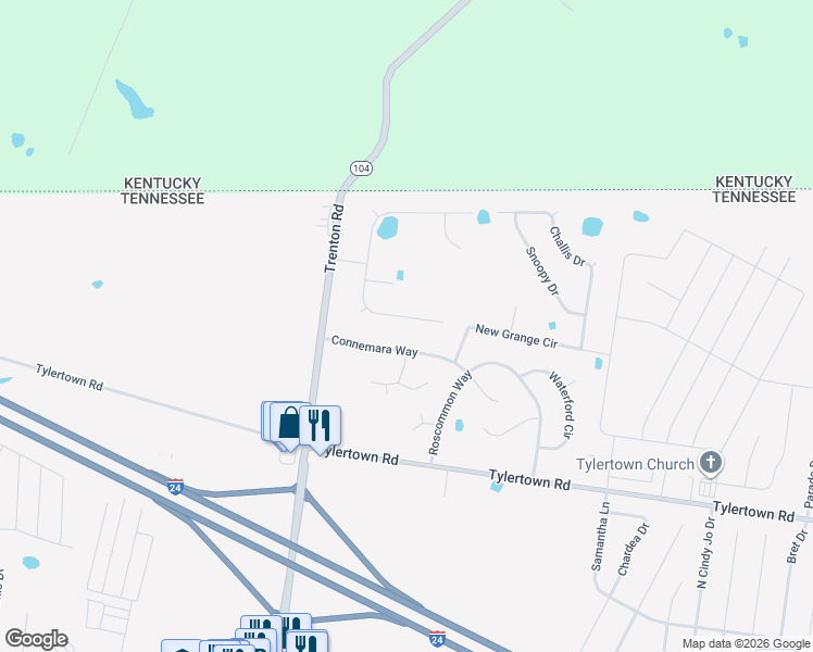 map of restaurants, bars, coffee shops, grocery stores, and more near 4232 North Woodstock Drive in Clarksville