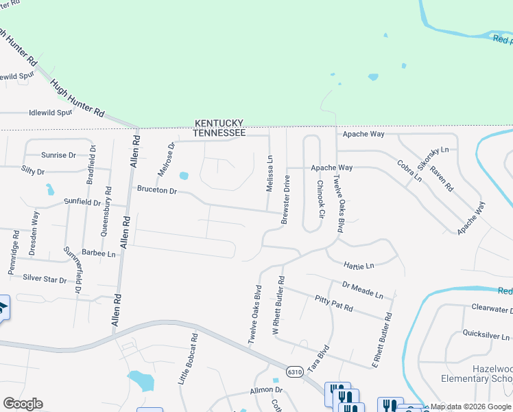 map of restaurants, bars, coffee shops, grocery stores, and more near 1457 Bruceton Drive in Clarksville
