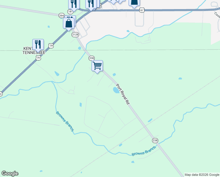 map of restaurants, bars, coffee shops, grocery stores, and more near 350 Port Royal Road in Clarksville