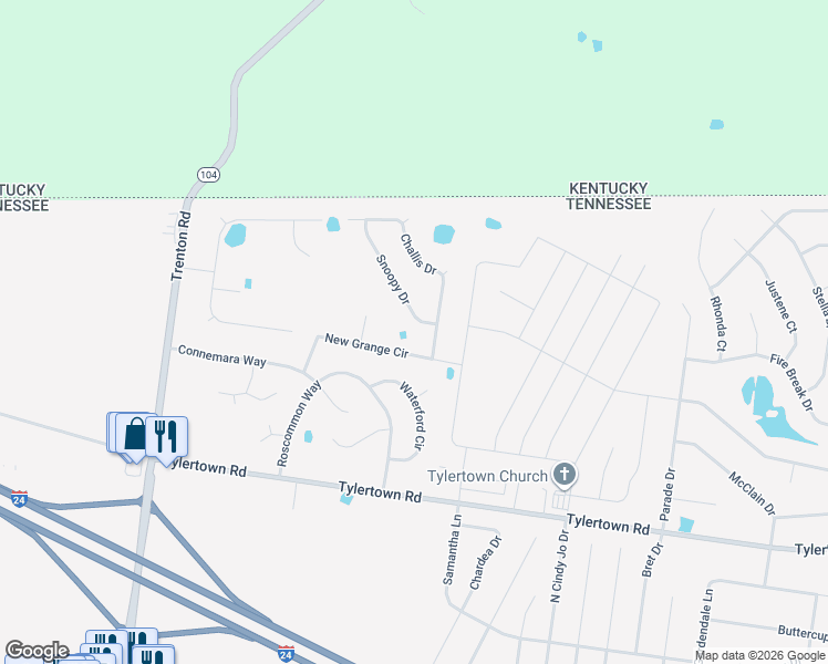 map of restaurants, bars, coffee shops, grocery stores, and more near 1154 Snoopy Dr in Clarksville