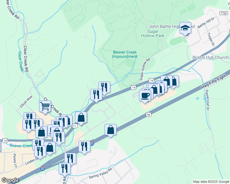 map of restaurants, bars, coffee shops, grocery stores, and more near 21371 Forsythe Road in Bristol