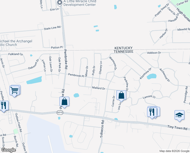 map of restaurants, bars, coffee shops, grocery stores, and more near 701 Pembrook Place in Clarksville