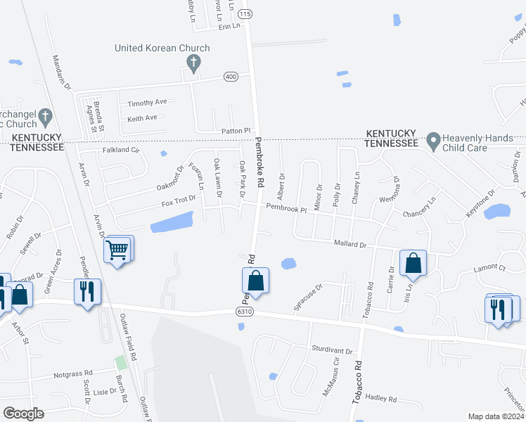 map of restaurants, bars, coffee shops, grocery stores, and more near 600 Pembrook Place in Clarksville