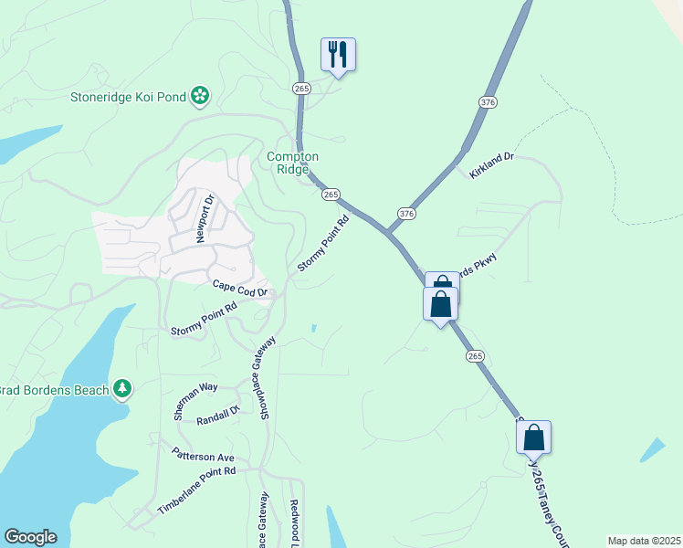 map of restaurants, bars, coffee shops, grocery stores, and more near 48 Southwind Circle in Branson