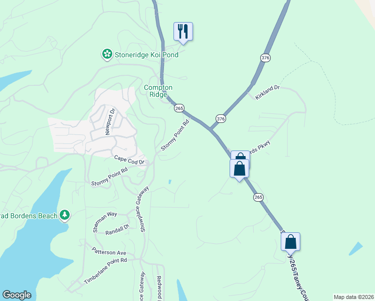 map of restaurants, bars, coffee shops, grocery stores, and more near 126-198 Southview Court in Branson