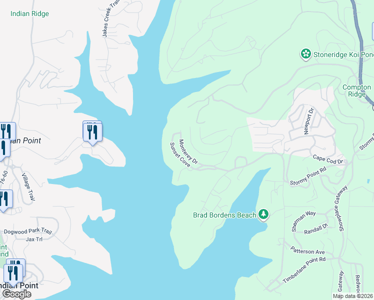 map of restaurants, bars, coffee shops, grocery stores, and more near 136 Lakeview Drive in Branson