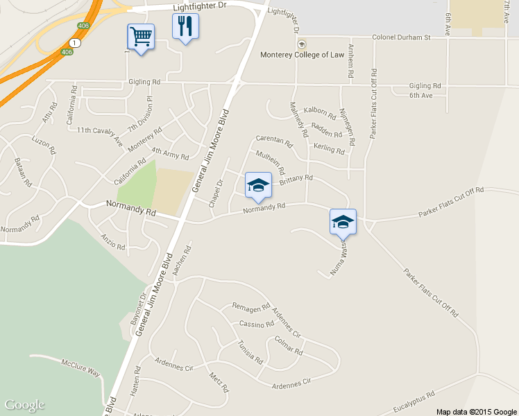 map of restaurants, bars, coffee shops, grocery stores, and more near 256 Normandy Road in Seaside