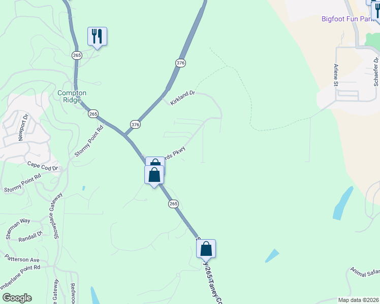 map of restaurants, bars, coffee shops, grocery stores, and more near 2918 Vineyards Parkway in Branson