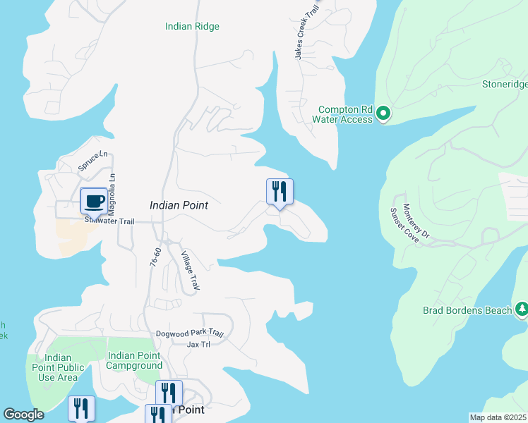 map of restaurants, bars, coffee shops, grocery stores, and more near 567 Rock Lane in Branson