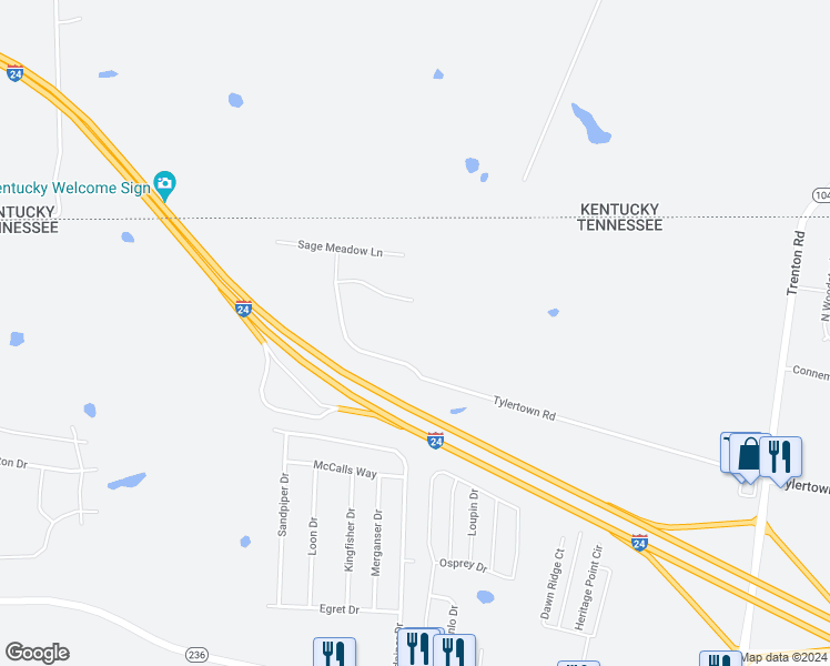 map of restaurants, bars, coffee shops, grocery stores, and more near 1509 Tylertown Road in Clarksville