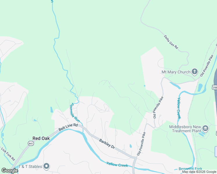 map of restaurants, bars, coffee shops, grocery stores, and more near 135 Old Ridge Road in Middlesboro