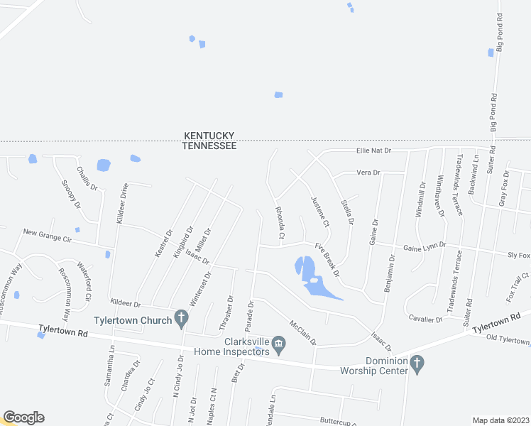 map of restaurants, bars, coffee shops, grocery stores, and more near 3896 Parade Drive in Clarksville