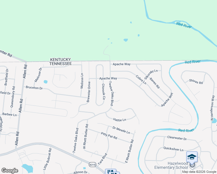 map of restaurants, bars, coffee shops, grocery stores, and more near 3128 Twelve Oaks Boulevard in Clarksville