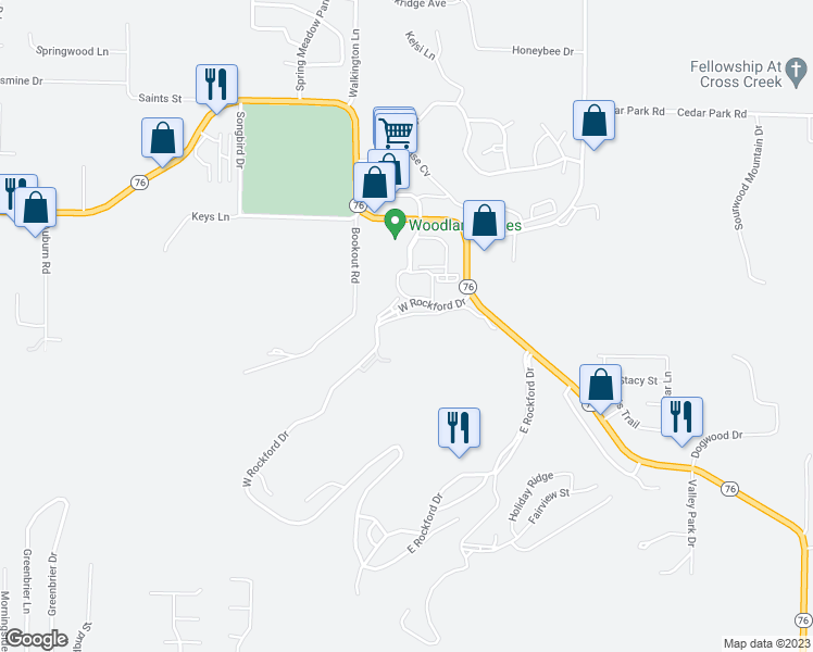 map of restaurants, bars, coffee shops, grocery stores, and more near 170 West Rockford Drive in Branson