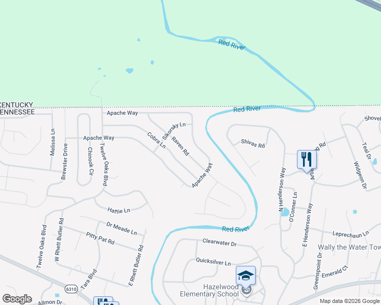map of restaurants, bars, coffee shops, grocery stores, and more near 1681 Apache Way in Clarksville