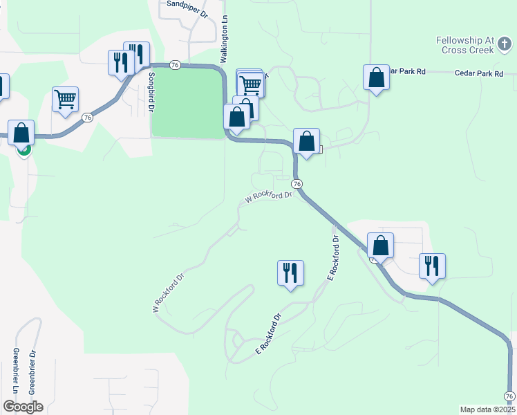 map of restaurants, bars, coffee shops, grocery stores, and more near 170 West Rockford Drive in Branson