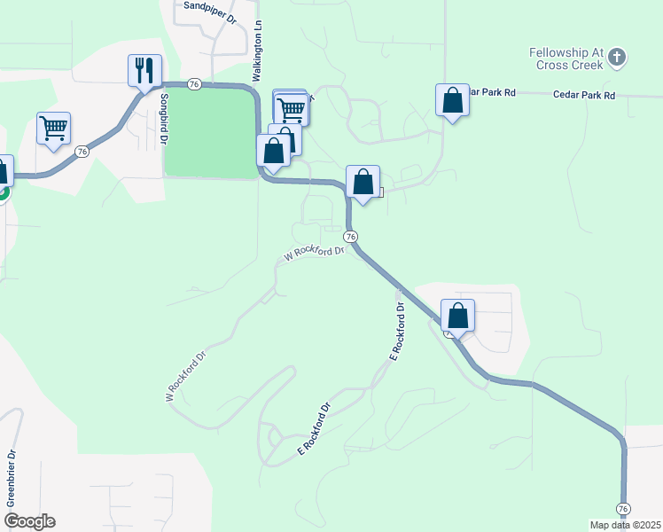map of restaurants, bars, coffee shops, grocery stores, and more near 140 West Rockford Drive in Branson