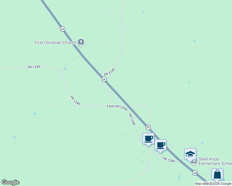 map of restaurants, bars, coffee shops, grocery stores, and more near 23608 State Highway 39 in Shell Knob
