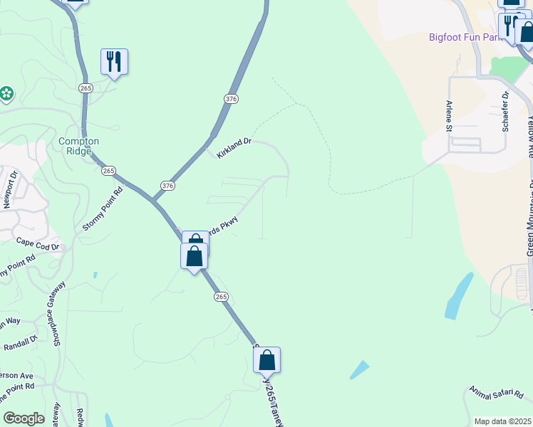 map of restaurants, bars, coffee shops, grocery stores, and more near 2909 Vineyards Parkway in Branson