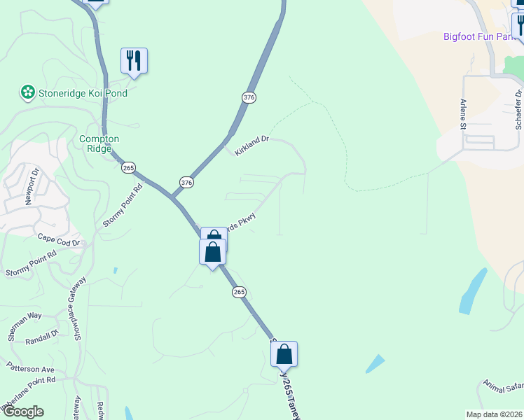 map of restaurants, bars, coffee shops, grocery stores, and more near 3002 North Vineyards Terrace in Branson