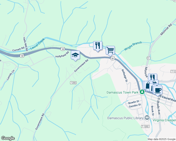 map of restaurants, bars, coffee shops, grocery stores, and more near 32140 Plymouth Court in Damascus