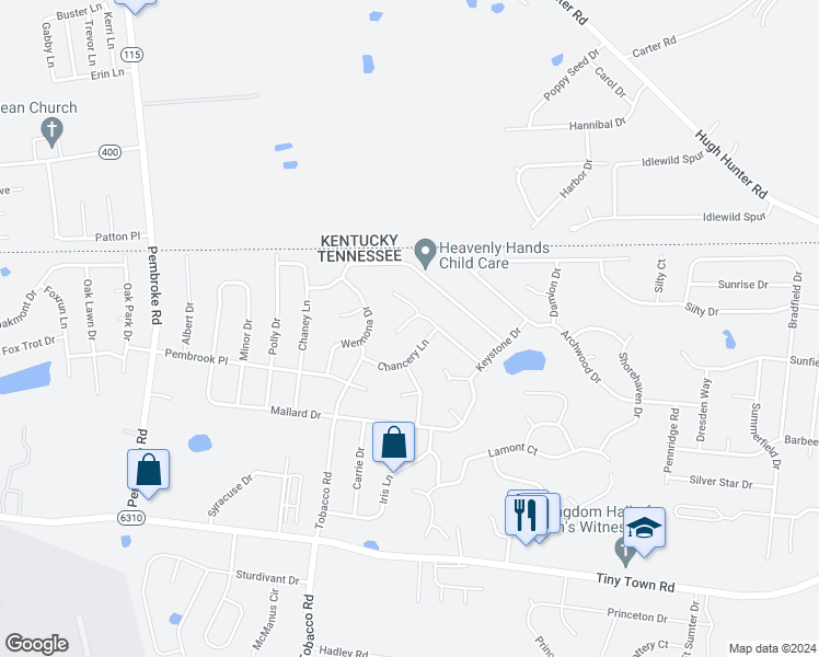 map of restaurants, bars, coffee shops, grocery stores, and more near 1070 Biltmore Place in Clarksville