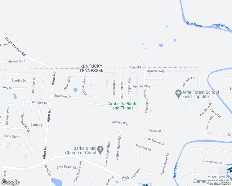 map of restaurants, bars, coffee shops, grocery stores, and more near 3365 Melissa Lane in Clarksville