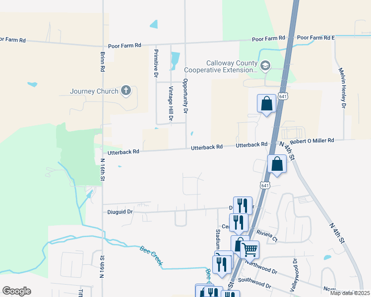 map of restaurants, bars, coffee shops, grocery stores, and more near 446 Utterback Road in Murray