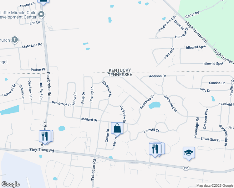 map of restaurants, bars, coffee shops, grocery stores, and more near 1067 Biltmore Place in Clarksville