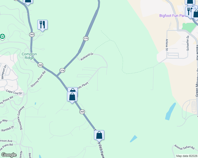 map of restaurants, bars, coffee shops, grocery stores, and more near 2905 Vineyards Parkway in Branson