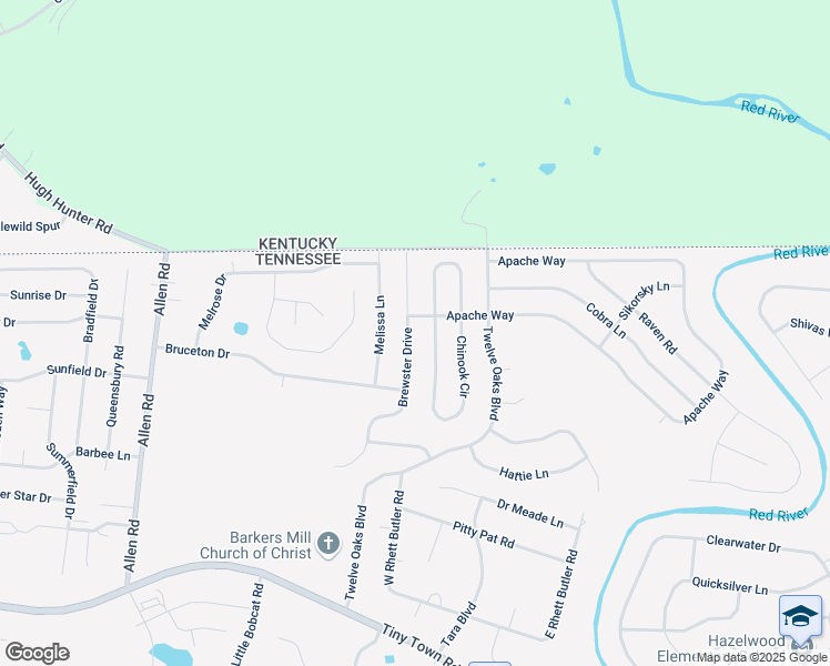 map of restaurants, bars, coffee shops, grocery stores, and more near 2949 Brewster Drive in Clarksville