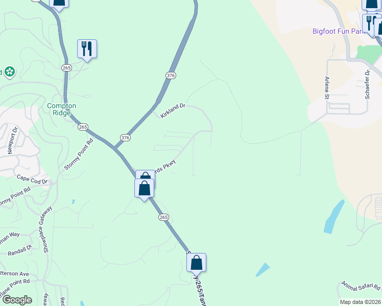 map of restaurants, bars, coffee shops, grocery stores, and more near 2905 Vineyards Parkway in Branson