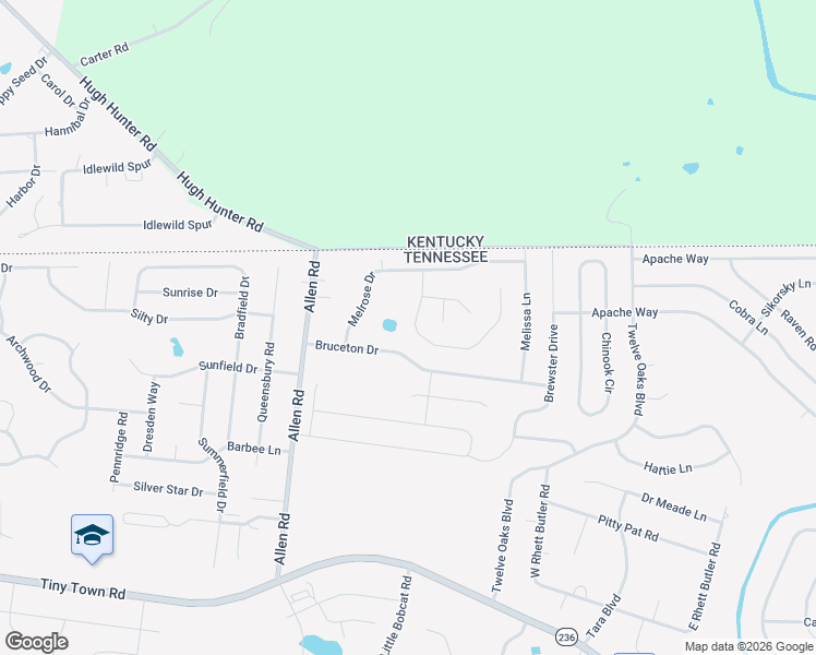 map of restaurants, bars, coffee shops, grocery stores, and more near 3554 Southwood Drive in Clarksville